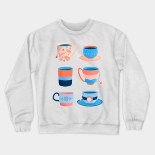 Coral and blue retro tea cups Crewneck Sweatshirt